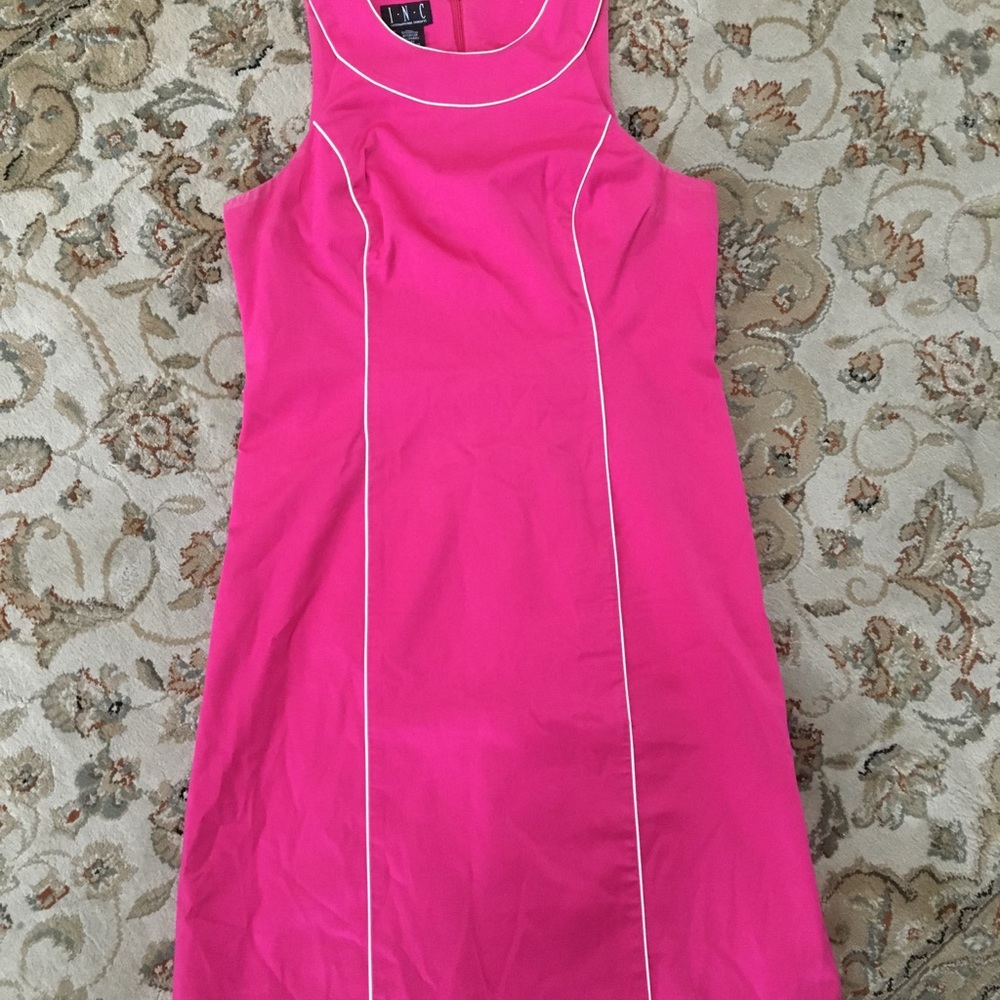 Dress. Pink with white piping detail